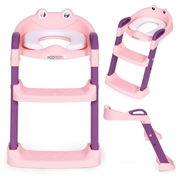 Adapter za wc šolju za decu sa stepenikom, pink, ECOTOYS