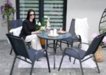 Baštenski set nameštaja, 4 stolice + okrugli sto – sivi - Slika 3