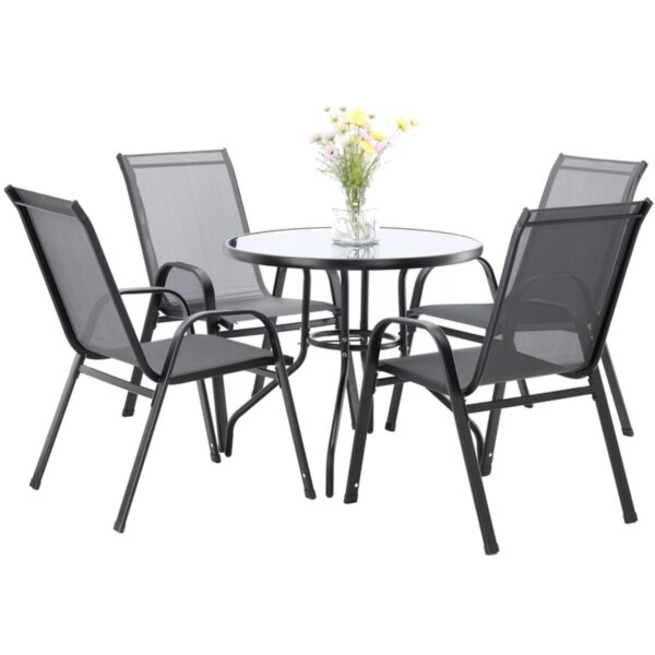Baštenski set nameštaja, 4 stolice + okrugli sto – sivi