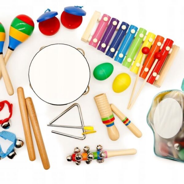 Drveni muzički instrumenti za decu set od 10 komada sa rancem