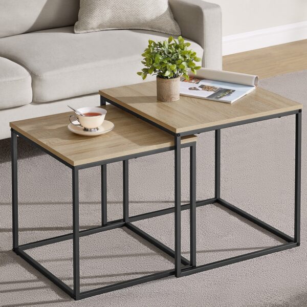 Kvadratni sto za kafu, 2 komada -sonoma oak / black nogare