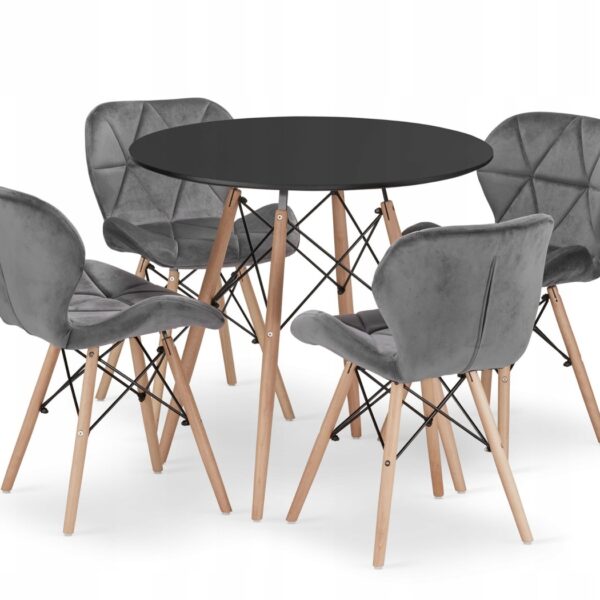 TORINO OKRUGLI STO 80 cm BLACK + FERRA trpezarijske stolice set 4 kom Velvet siva