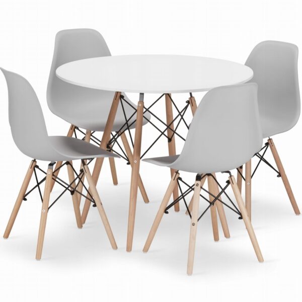 TORINO OKRUGLI STO 80 cm WHITE + Milano set 4 stolice SVETLO SIVA